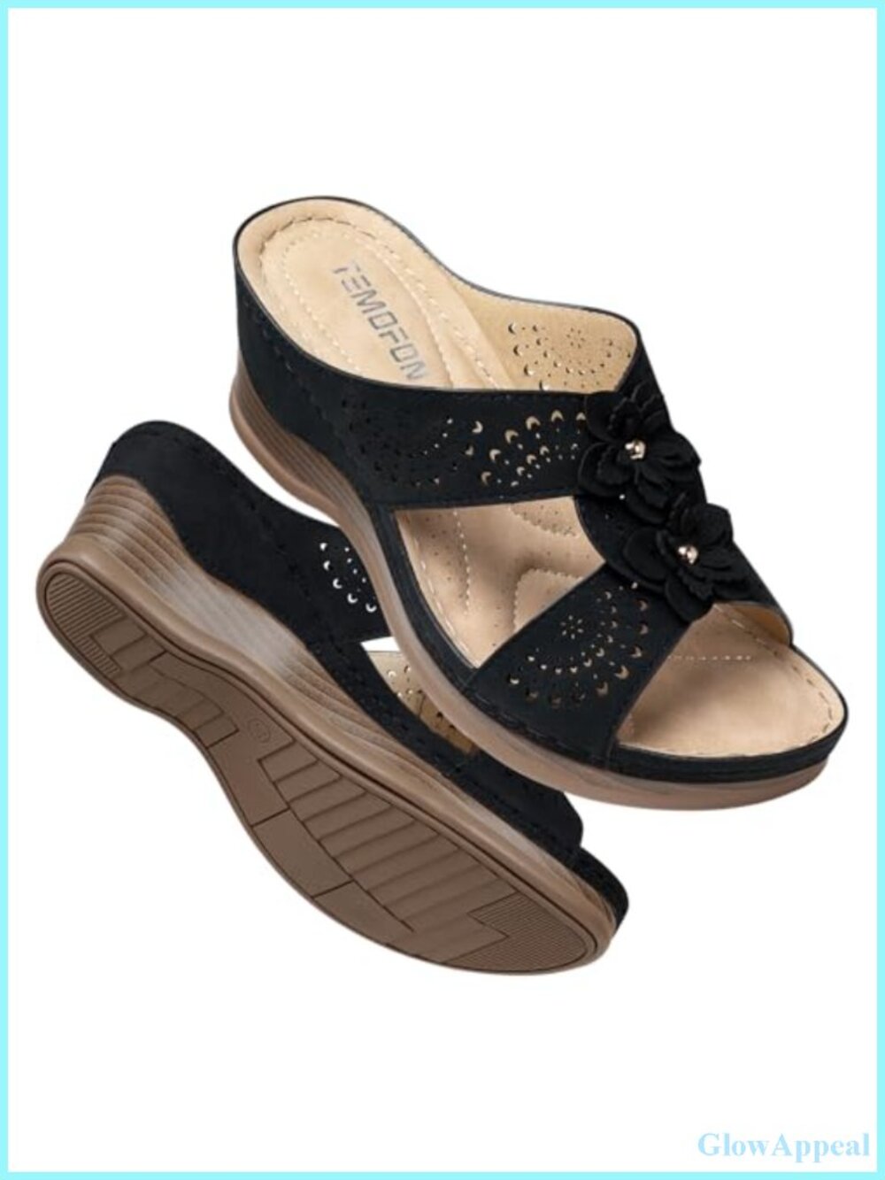 TEMOFON Wedge Sandals Leather Comfortable Walking Shoes Summer